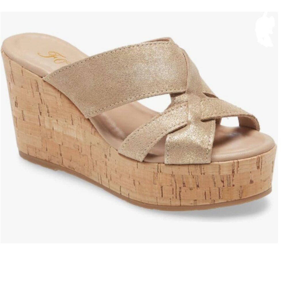 FOWT Gold Cork Wedge Sandals Cross Strappy High Platform Open Toe Slippers